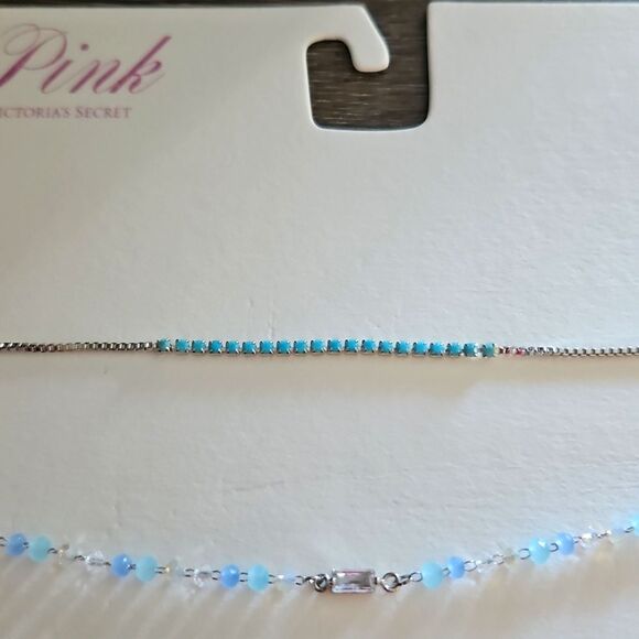 PINK By Victorias Secret Silver Layered Choker Necklace Set Of Two NEW - Picture 3 of 6